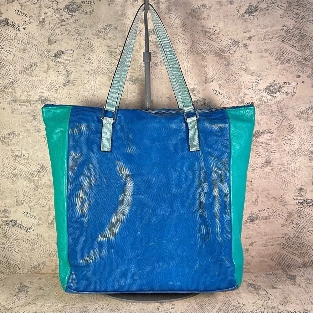 Marc by Marc Jacobs Blue/Green Lizard Stamped Leather Take Me Tote
